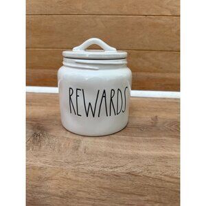 HTF NWT White Ceramic Jar With Lid & "Rewards"  Container  Treat